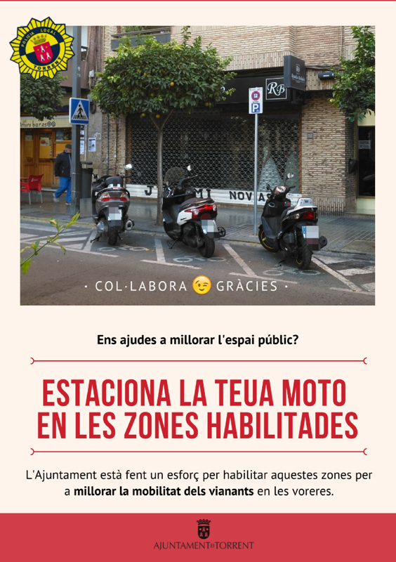 Policia Local de Torrent inicia una campanya sobre les zones habilitades per a estacionament de motocicletes