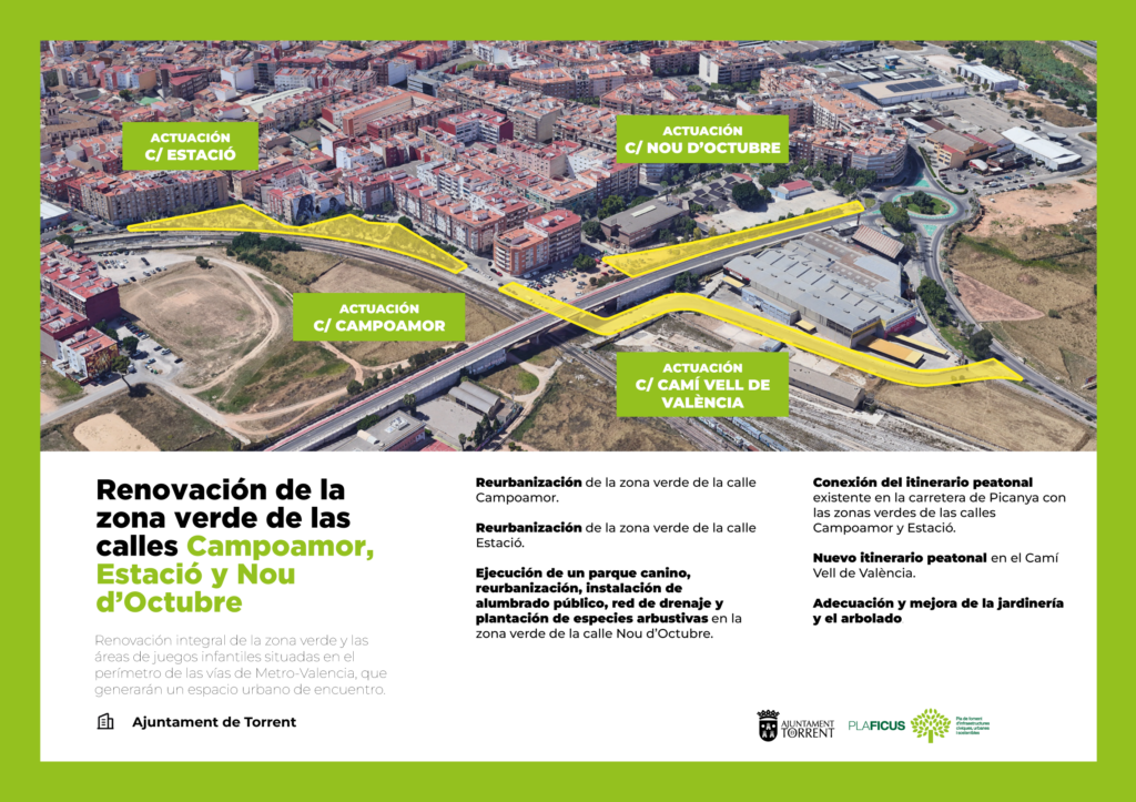 L’Ajuntament de Torrent renova les zones verdes dels carrers Campoamor, 9 d’Octubre i Estació
