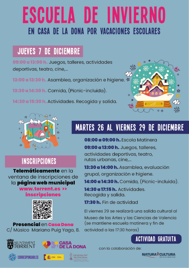 Torrent programa una Escuela para los festivos de diciembre en la Casa de la Dona para ayudar en la conciliación laboral