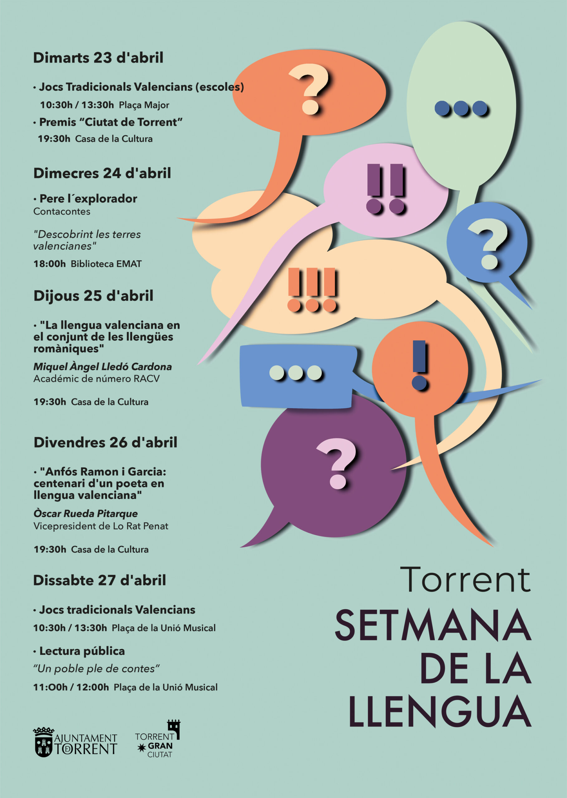 Torrent prepara una semana a la lengua valenciana con un extenso programa de actividades