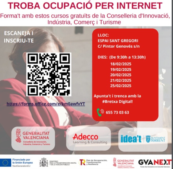 Torrent llança un taller gratuït per a millorar la busca d’ocupació en línia i millorar les habilitats digitals