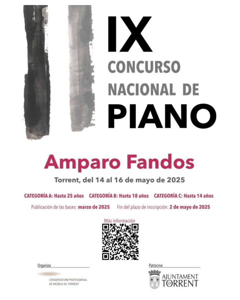 Torrent se prepara para acoger el IX Concurso Nacional de Piano «Amparo Fandos» del 14 al 16 de mayo