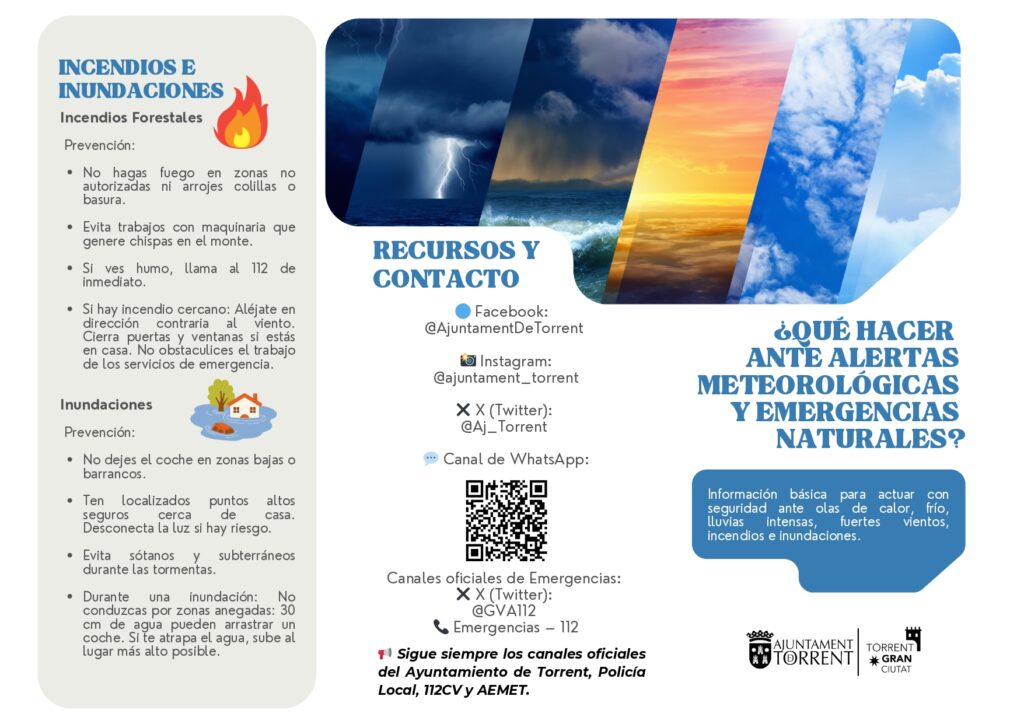 Torrent edita un fullet amb recomanacions a la ciutadania després de l’aprovació definitiva dels seus Plans Municipals d’Emergència